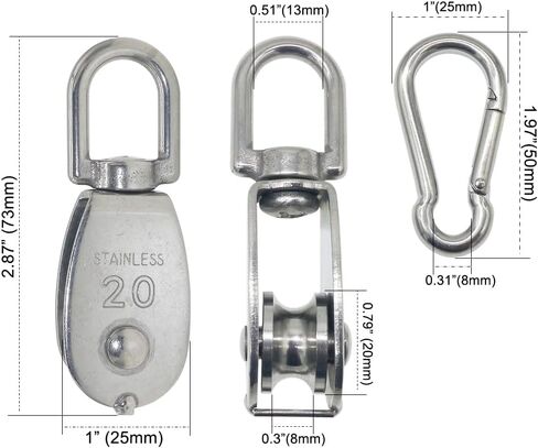 M15 304 Stainless Steel Single Pulleys Bearing Suspension Traction Pulleys and Spring Hook 4pcs in Saudi Arabia