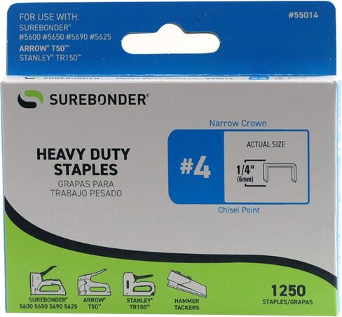 55014#4 Heavy Duty Narrow Crown Staples - 1/4" Length - 1250/box, 5 Pack in Kuwait