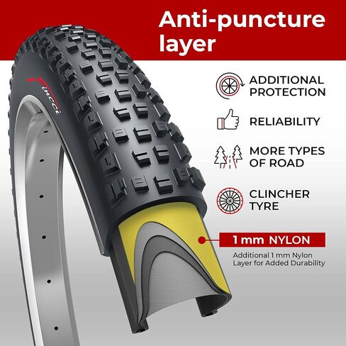 Fincci Maori 29 x 2.25 Inch Bike Tire Foldable 57-622 60 TPI with Nylon Protection and Schrader Inner Tubes 48mm for Mountain Enduro Gravel MTB Hybrid Bicycle in Saudi Arabia