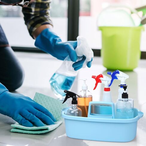 uiifan 8 قطع منظم العلبة البلاستيكية للتنظيف مع مقبض للتنظيف بالجملة، أداة تنظيف العلبة، سلة تنظيف متعددة الاستخدامات للاستخدام التجاري، فرشاة زجاجة الرذاذ، إسفنجة للمنزل والمكتب والمدرسة in Kuwait