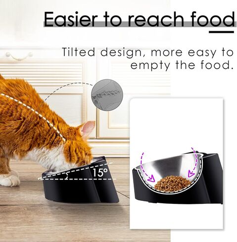 CATPRO أوعية طعام القطط المائلة، وعاء تغذية القطط المائل 15 درجة، وعاء لتقويم العظام للقطط مضاد للقيء ومضاد للانسكاب، وعاء طعام مرتفع للقطط مصنوع من الفولاذ المقاوم للصدأ بزاوية مائلة، رمادي in Kuwait