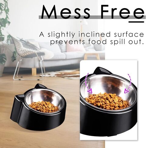 CATPRO أوعية طعام القطط المائلة، وعاء تغذية القطط المائل 15 درجة، وعاء لتقويم العظام للقطط مضاد للقيء ومضاد للانسكاب، وعاء طعام مرتفع للقطط مصنوع من الفولاذ المقاوم للصدأ بزاوية مائلة، رمادي in Kuwait