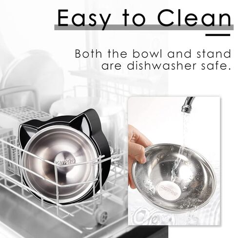 CATPRO أوعية طعام القطط المائلة، وعاء تغذية القطط المائل 15 درجة، وعاء لتقويم العظام للقطط مضاد للقيء ومضاد للانسكاب، وعاء طعام مرتفع للقطط مصنوع من الفولاذ المقاوم للصدأ بزاوية مائلة، رمادي in Kuwait