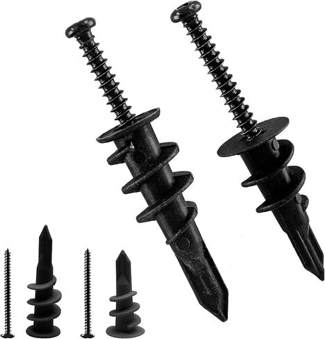 Kyuionty 30 Sets Plastic Self Drilling Drywall Anchors and Screws Kit, Self-Tapping Drywall Anchors with #6 x 1-1/4 Inch Screws (Black) in Saudi Arabia