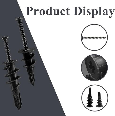 Kyuionty 30 Sets Plastic Self Drilling Drywall Anchors and Screws Kit, Self-Tapping Drywall Anchors with #6 x 1-1/4 Inch Screws (Black) in Saudi Arabia
