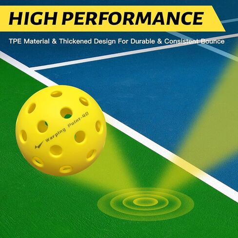 Warping Point Outdoor Pickleball Balls | 40 Holes | 4 Pack, 12 Pack | Meet USAPA Specifications | High Bounce Durable Practice Pickle Ball with Mesh Bag for Beginner Intermediate Player | Yellow in Saudi Arabia
