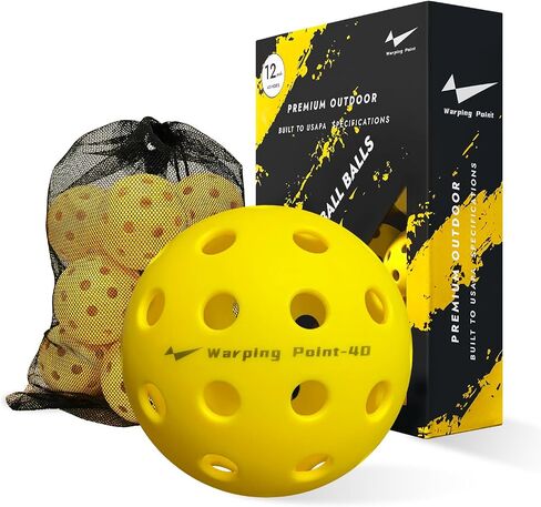 Warping Point Outdoor Pickleball Balls | 40 Holes | 4 Pack, 12 Pack | Meet USAPA Specifications | High Bounce Durable Practice Pickle Ball with Mesh Bag for Beginner Intermediate Player | Yellow in Saudi Arabia