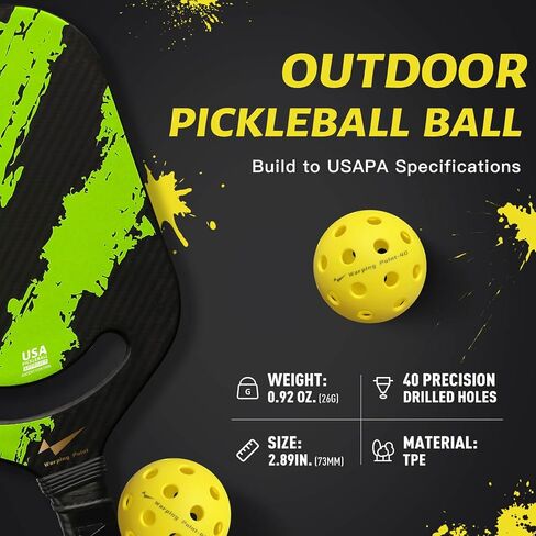 Warping Point Outdoor Pickleball Balls | 40 Holes | 4 Pack, 12 Pack | Meet USAPA Specifications | High Bounce Durable Practice Pickle Ball with Mesh Bag for Beginner Intermediate Player | Yellow in Saudi Arabia