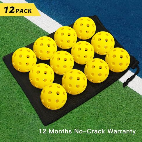 Warping Point Outdoor Pickleball Balls | 40 Holes | 4 Pack, 12 Pack | Meet USAPA Specifications | High Bounce Durable Practice Pickle Ball with Mesh Bag for Beginner Intermediate Player | Yellow in Saudi Arabia