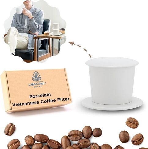 Minh Long Porcelain Coffee Filter for single cup 5.75 oz, Vietnamese Coffee Filter Set, Vietnamese Coffee Maker or Press, Slow Drip Paperless, Non-Electric Pour Over Coffee Dripper, Easy to clean in Saudi Arabia