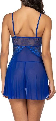 Avidlove Women Lace Lingerie Babydoll Chemise V Neck Nightwear Chemise Nightie(Dark Blue,Coppery,S) in Saudi Arabia