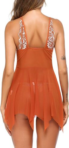 Avidlove Women Lace Lingerie Babydoll Chemise V Neck Nightwear Chemise Nightie(Dark Blue,Coppery,S) in Saudi Arabia