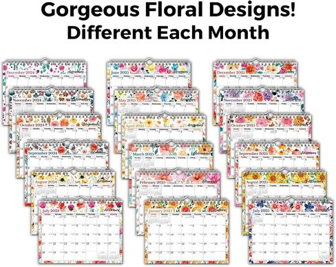 CRANBURY Small 8x6" Wall Calendar 2025-2026 (Floral), Use July 2025 to Dec 2026, Mini Monthly Hanging Calendar, Gorgeous Flower Designs, Use on Bulletin Board, Fridge, or on Desk, Includes Stickers in Saudi Arabia