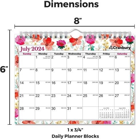 CRANBURY Small 8x6" Wall Calendar 2025-2026 (Floral), Use July 2025 to Dec 2026, Mini Monthly Hanging Calendar, Gorgeous Flower Designs, Use on Bulletin Board, Fridge, or on Desk, Includes Stickers in Saudi Arabia