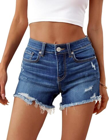 OFLUCK Women's High-Waisted Jeans Shorts Frayed Raw Hem Ripped Summer Denim Shorts in Saudi Arabia