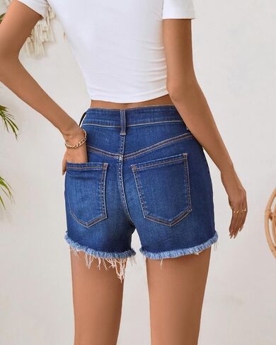 OFLUCK Women's High-Waisted Jeans Shorts Frayed Raw Hem Ripped Summer Denim Shorts in Saudi Arabia