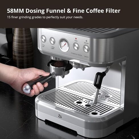 GARVEE Espresso Machine with Milk Frother, All in One Cappuccino Latte Coffee Maker for Home Barista, Built-In Bean Grinder, 85oz Removable Water Tank, Gifts for Dad, Mom, Coffee Lover in Saudi Arabia