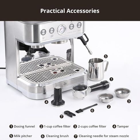 GARVEE Espresso Machine with Milk Frother, All in One Cappuccino Latte Coffee Maker for Home Barista, Built-In Bean Grinder, 85oz Removable Water Tank, Gifts for Dad, Mom, Coffee Lover in Saudi Arabia