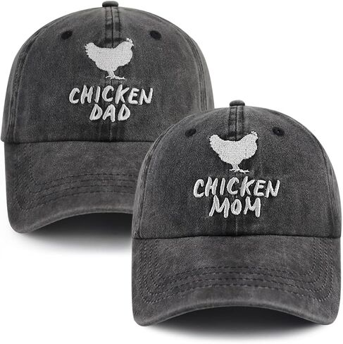 Kpainath 2PCS Chicken Dad and Chicken Mom Hat, Funny Adjustable Washed Cotton Embroidered Farm Baseball Cap in Saudi Arabia