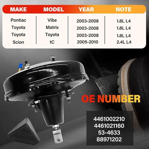 Fexhull 53-4633 Vacuum Power Brake Booster Fit for Toyota Corolla Matrix 1.8L L4 2003-2008, Fit for Pontiac Vibe 2003-2008, Fit for Scion tC 2005-2010 2.4L L4, OE 88971202 4461021160 in Saudi Arabia