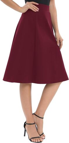 Urban CoCo Women's A-Line Elastic High Waist Flare Work Midi Knee Length Stretchy Skirt in Saudi Arabia
