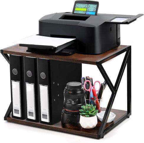 حامل طابعة سطح المكتب Lawei، رف أرفف خشبية للطابعة بطبقتين مع أقدام قابلة للتعديل مضادة للانزلاق، منظم مكتب لجهاز الفاكس والماسح الضوئي والملفات والكتب ورف تخزين المكتب وطاولة الطابعة تحت المكتب in Kuwait