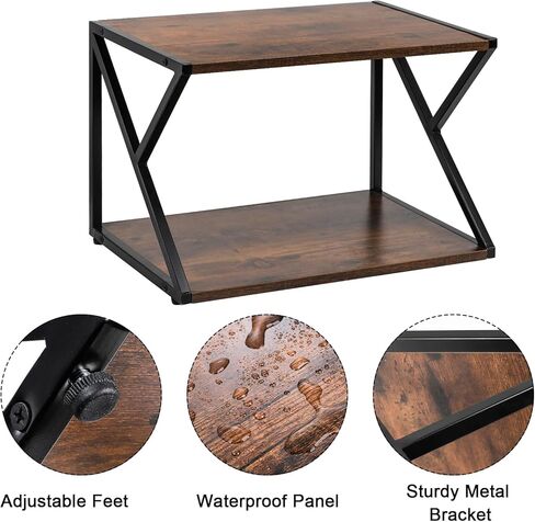 حامل طابعة سطح المكتب Lawei، رف أرفف خشبية للطابعة بطبقتين مع أقدام قابلة للتعديل مضادة للانزلاق، منظم مكتب لجهاز الفاكس والماسح الضوئي والملفات والكتب ورف تخزين المكتب وطاولة الطابعة تحت المكتب in Kuwait