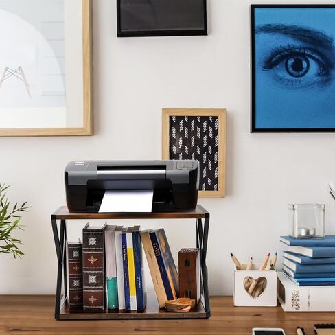 حامل طابعة سطح المكتب Lawei، رف أرفف خشبية للطابعة بطبقتين مع أقدام قابلة للتعديل مضادة للانزلاق، منظم مكتب لجهاز الفاكس والماسح الضوئي والملفات والكتب ورف تخزين المكتب وطاولة الطابعة تحت المكتب in Kuwait