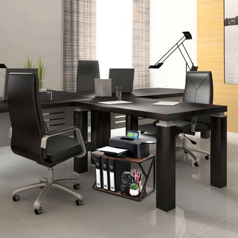 حامل طابعة سطح المكتب Lawei، رف أرفف خشبية للطابعة بطبقتين مع أقدام قابلة للتعديل مضادة للانزلاق، منظم مكتب لجهاز الفاكس والماسح الضوئي والملفات والكتب ورف تخزين المكتب وطاولة الطابعة تحت المكتب in Kuwait