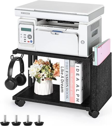 عربة طابعة ميلوس، حامل طابعة بطبقتين مع مساحة تخزين، رف حامل للطابعة المحمولة بعجلات، حامل طابعة تحت المكتب لجهاز الفاكس، ناسخة، ماسح ضوئي، طابعة، ماسح ضوئي، أبيض in Kuwait