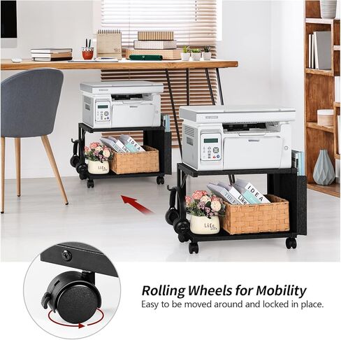 عربة طابعة ميلوس، حامل طابعة بطبقتين مع مساحة تخزين، رف حامل للطابعة المحمولة بعجلات، حامل طابعة تحت المكتب لجهاز الفاكس، ناسخة، ماسح ضوئي، طابعة، ماسح ضوئي، أبيض in Kuwait
