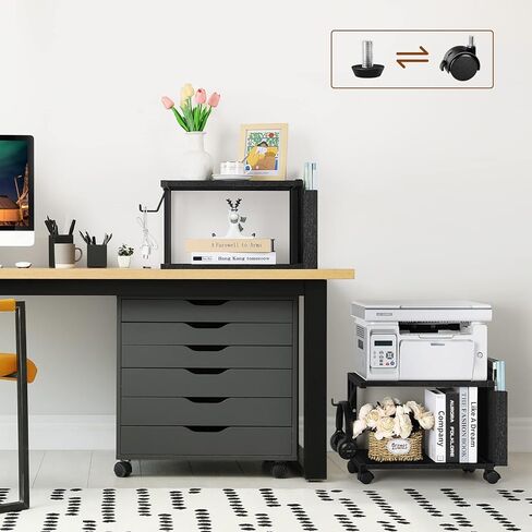 عربة طابعة ميلوس، حامل طابعة بطبقتين مع مساحة تخزين، رف حامل للطابعة المحمولة بعجلات، حامل طابعة تحت المكتب لجهاز الفاكس، ناسخة، ماسح ضوئي، طابعة، ماسح ضوئي، أبيض in Kuwait