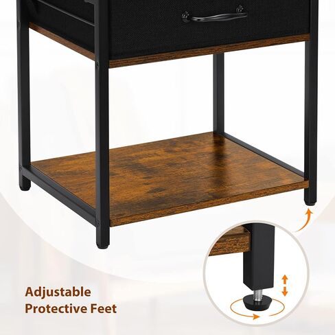 حامل طابعة مع وحدة تخزين، طاولة طابعة صغيرة بطبقتين مع درج قماشي ورف خشبي منظم سطح المكتب لطابعات الفاكس، المكتب المنزلي، بني ريفي in Kuwait