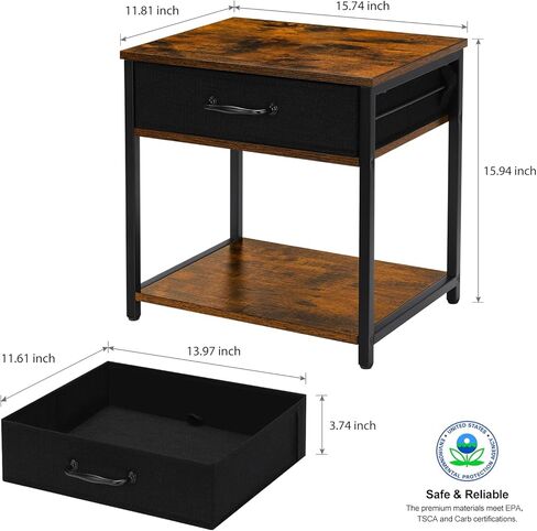 حامل طابعة مع وحدة تخزين، طاولة طابعة صغيرة بطبقتين مع درج قماشي ورف خشبي منظم سطح المكتب لطابعات الفاكس، المكتب المنزلي، بني ريفي in Kuwait