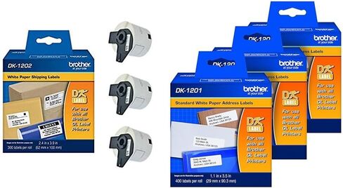 Brother Genuine DK-1202 3-Pack Die-Cut White Paper Shipping Labels for QL Printers & Genuine DK-1201 Die-Cut Standard Address Labels, 400 Labels per Roll, 3 Rolls – for Use with All QL in Saudi Arabia