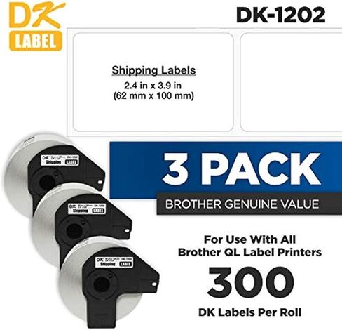 Brother Genuine DK-1202 3-Pack Die-Cut White Paper Shipping Labels for QL Printers & Genuine DK-1201 Die-Cut Standard Address Labels, 400 Labels per Roll, 3 Rolls – for Use with All QL in Saudi Arabia