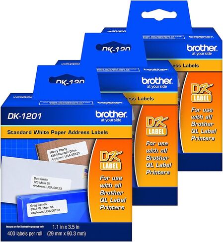 Brother Genuine DK-1202 3-Pack Die-Cut White Paper Shipping Labels for QL Printers & Genuine DK-1201 Die-Cut Standard Address Labels, 400 Labels per Roll, 3 Rolls – for Use with All QL in Saudi Arabia