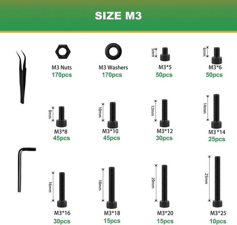 FOLIV 700PCS M3 x 5/6/8/10/12/14/16/18/20/25/30mm Button Hex Head Cap Screws M3 Metric Machine Screws Bolts Nuts Washer Assortment Kit, 10.9 Grade Alloy Steel in Saudi Arabia