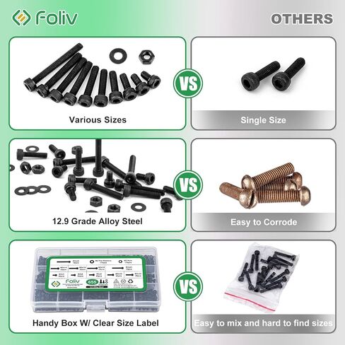 FOLIV 700PCS M3 x 5/6/8/10/12/14/16/18/20/25/30mm Button Hex Head Cap Screws M3 Metric Machine Screws Bolts Nuts Washer Assortment Kit, 10.9 Grade Alloy Steel in Saudi Arabia