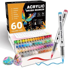 120 Colors Acrylic Paint Markers,Soft Brush Tip Paint Pens with Automatic Ink Control System,Quick Dry Waterproof Acrylic Paint Pens for Pumpkin,Wood,Metal,Fabric,Rock Painting with DIY Crafts in Saudi Arabia