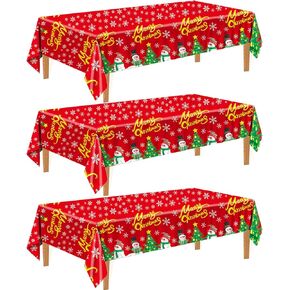 Snowman Plastic Christmas Tablecloth, 54 x 108 Inch Christmas Table Cloth Disposable for Rectangle Tables，Red (Pack of 3) in Saudi Arabia