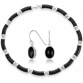 Asian Style Gemstone Genuine Multi Color Yellow Red White Green Jade Black Onyx Strand Slender Tube Bar Link Necklace Collar For Women 14K Yellow Gold Plated .925 Sterling Silver 16-18 Inch in Kuwait