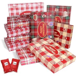 Tlenpo 12 Pack Christmas Gift Boxes with Lids for Gifts Bulk, 16.4 Yd Foil Ribbon, 13" x 9.1" x 2" Large christmas Gift Boxes for Clothes, Robes, Sweater, Shirt, Xmas Holiday Present, 6 Designs in Kuwait