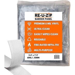 طقم حاجز الغبار ذو الخطاف والحلقة فائق الوضوح من RE-U-Zip® | قطع لحجم | فينيل FR شديد التحمل وقابل لإعادة الاستخدام وقابل للفصل مقاس 12 مل (5'x9') in Kuwait