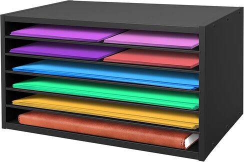 Prolee Construction Paper Organizer 20" x 13.5" x12.2",Soild Wooden Paper Organizer with 6-Tier Letter Trays, Desktop File Papers Sorter for Home, Classroom and Office (Walnut) in Saudi Arabia