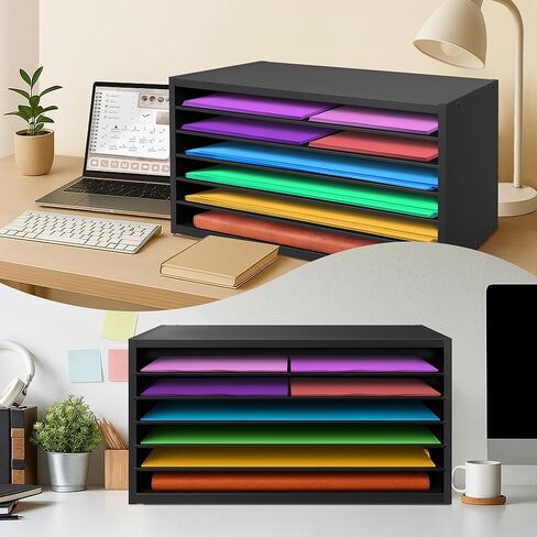 Prolee Construction Paper Organizer 20" x 13.5" x12.2",Soild Wooden Paper Organizer with 6-Tier Letter Trays, Desktop File Papers Sorter for Home, Classroom and Office (Walnut) in Saudi Arabia
