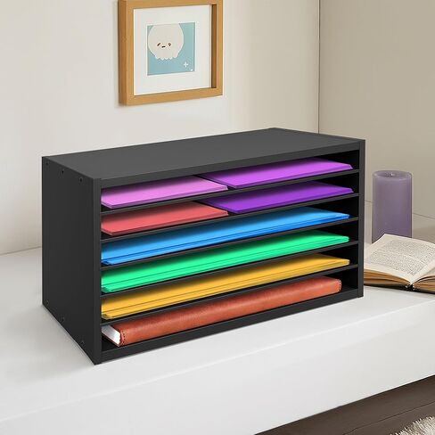 Prolee Construction Paper Organizer 20" x 13.5" x12.2",Soild Wooden Paper Organizer with 6-Tier Letter Trays, Desktop File Papers Sorter for Home, Classroom and Office (Walnut) in Saudi Arabia