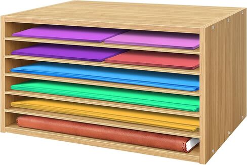 Prolee Construction Paper Organizer 20" x 13.5" x12.2",Soild Wooden Paper Organizer with 6-Tier Letter Trays, Desktop File Papers Sorter for Home, Classroom and Office (Walnut) in Kuwait