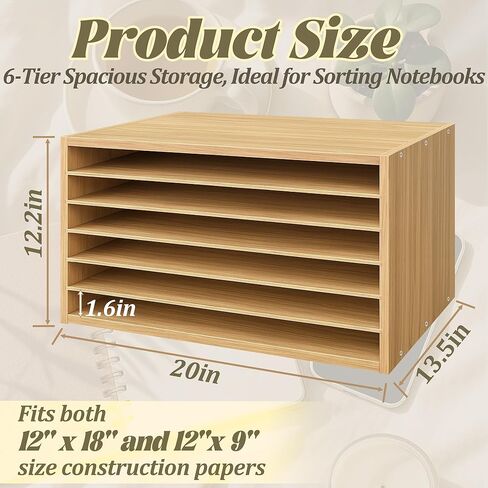 Prolee Construction Paper Organizer 20" x 13.5" x12.2",Soild Wooden Paper Organizer with 6-Tier Letter Trays, Desktop File Papers Sorter for Home, Classroom and Office (Walnut) in Kuwait