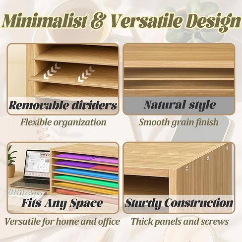 Prolee Construction Paper Organizer 20" x 13.5" x12.2",Soild Wooden Paper Organizer with 6-Tier Letter Trays, Desktop File Papers Sorter for Home, Classroom and Office (Walnut) in Kuwait